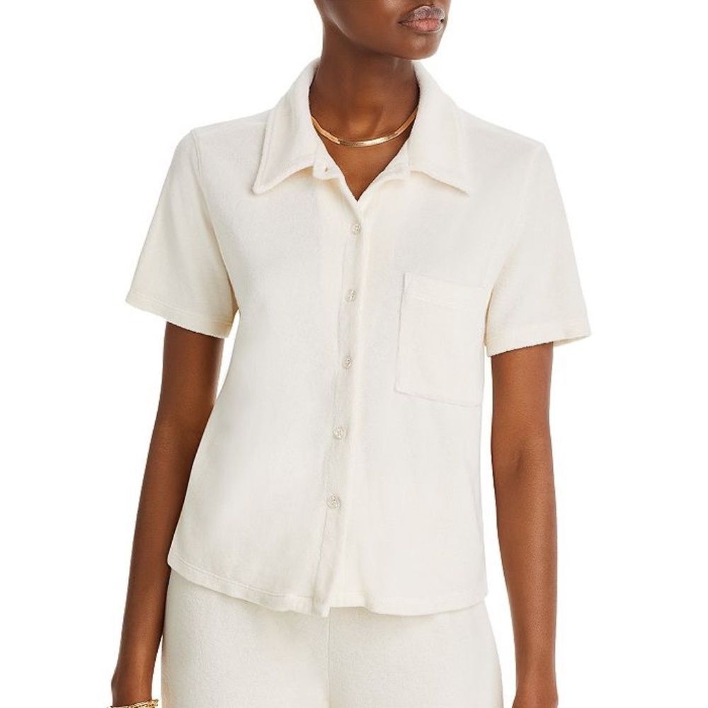 NIB Monrow Terry Pocket Shirt in Cream size XS